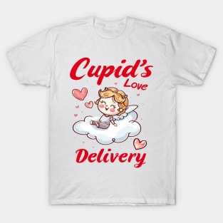 Cupid's Love Delivery: Pretty in Pink, Red, and Yellow - Adorable Cartoon for Valentine's Day T-Shirt